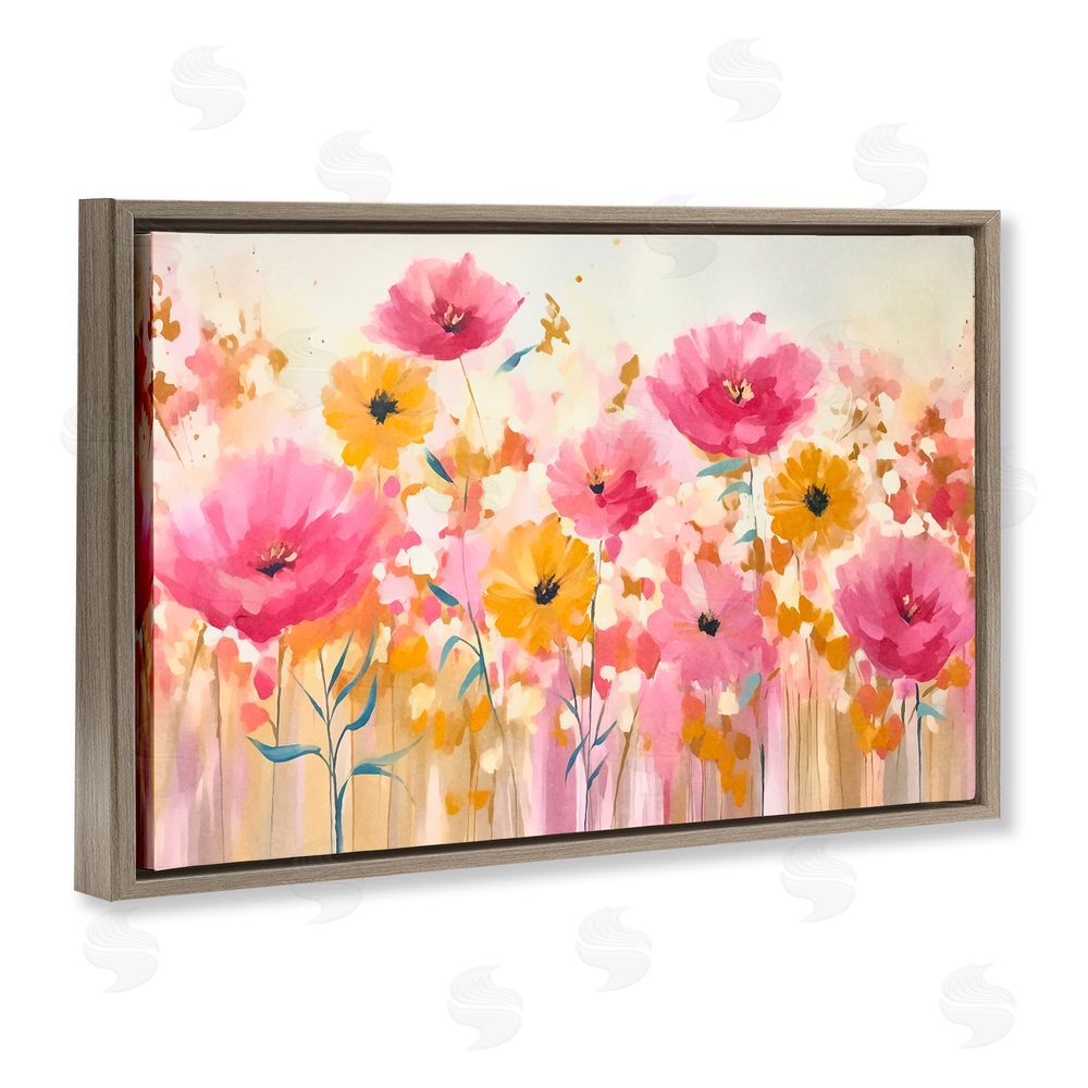 Andrea Haase Blooming Whimsy Pink & Yellow Brown Floating Frame Canvas Wall Art Print