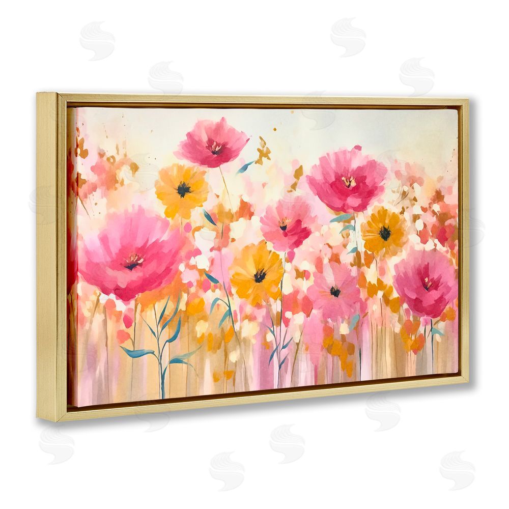 Andrea Haase Blooming Whimsy Pink & Yellow Gold Floating Frame Canvas Wall Art Print