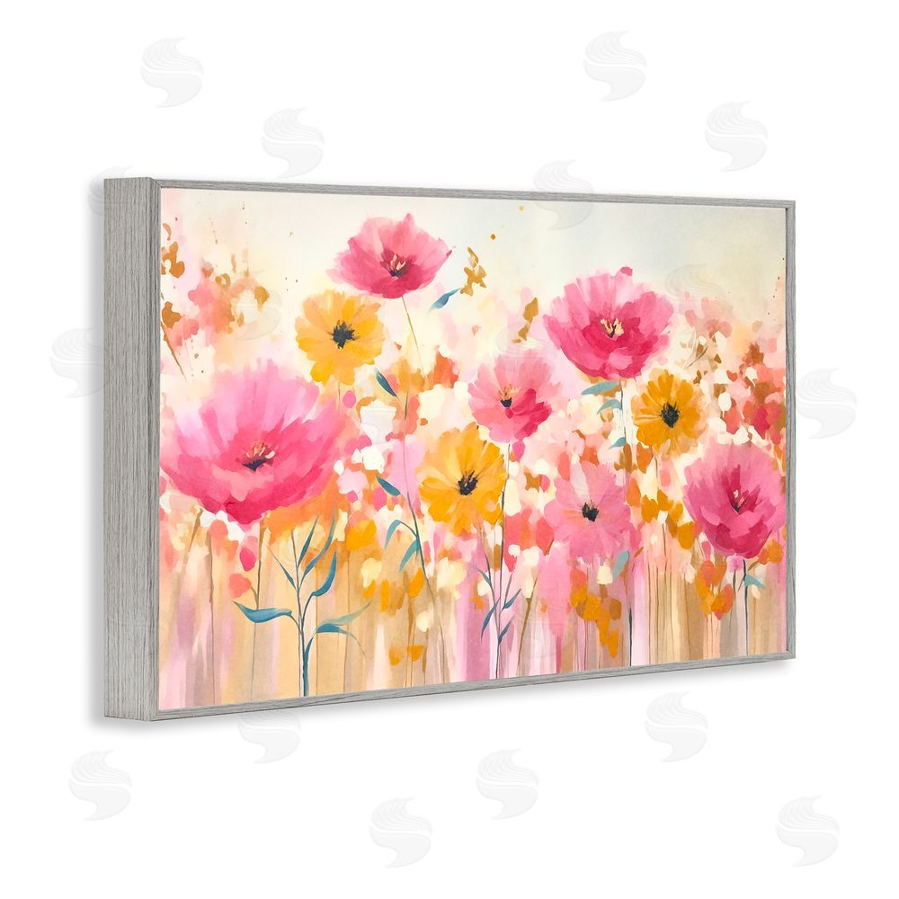 Andrea Haase Blooming Whimsy Pink & Yellow Gray Framed Giclee Wall Art Print