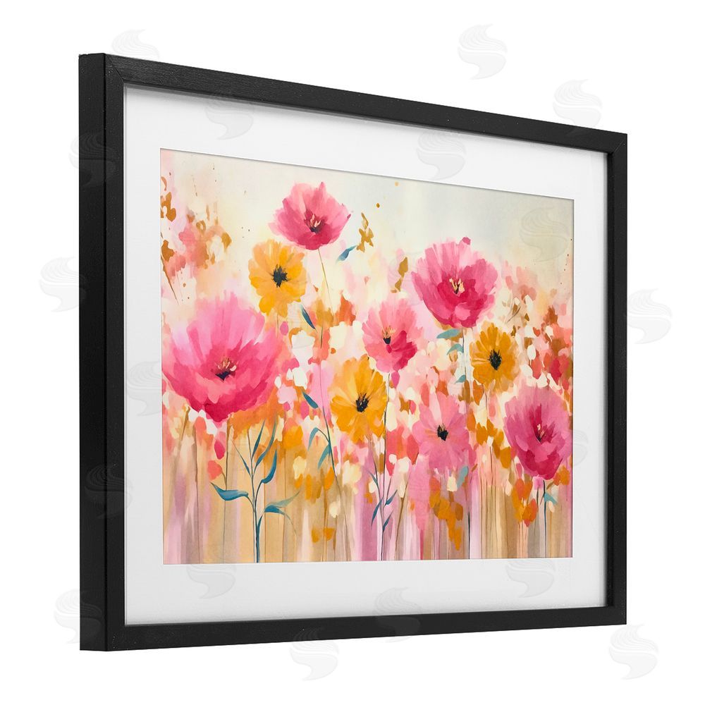 Andrea Haase Blooming Whimsy Pink & Yellow Black Framed Print Under Glass Wall Art