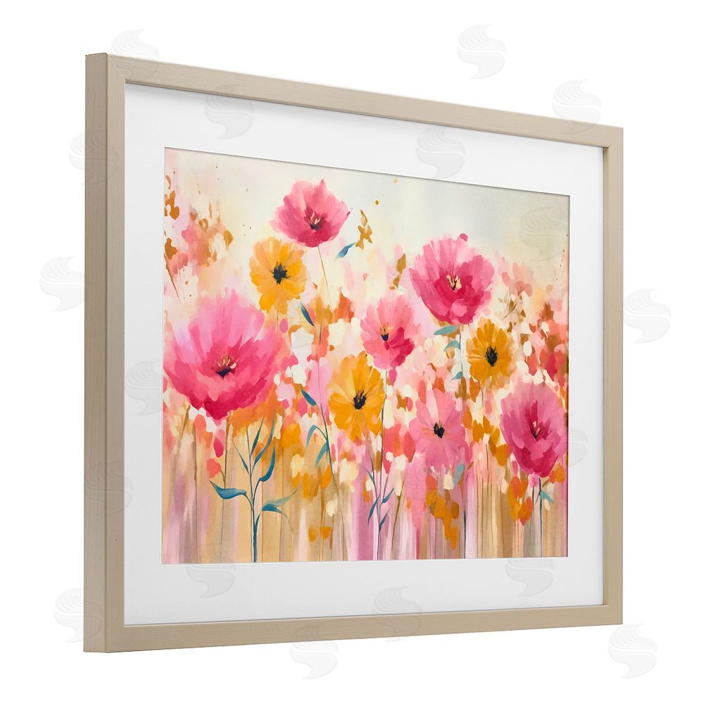 Andrea Haase Blooming Whimsy Pink & Yellow Birch Framed Print Under Glass Wall Art