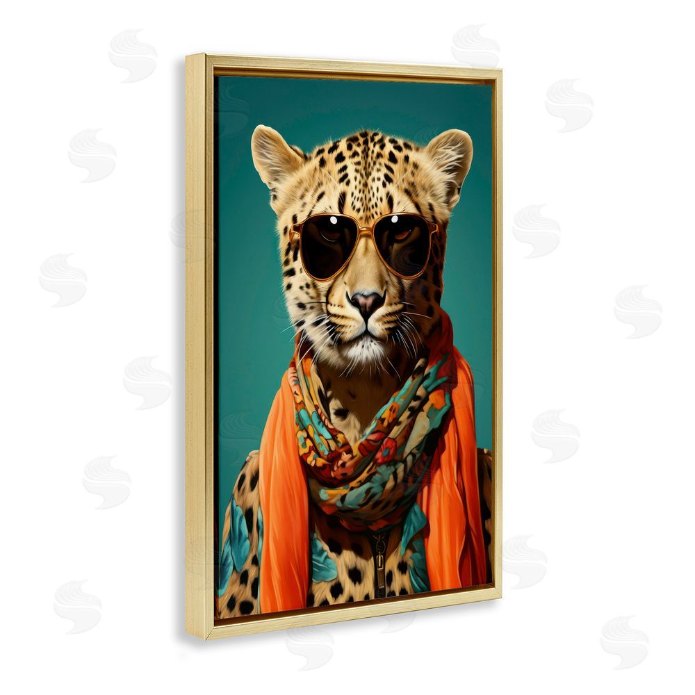 Andrea Haase Safari Glamour Leopard Gold Floating Frame Canvas Wall Art Print