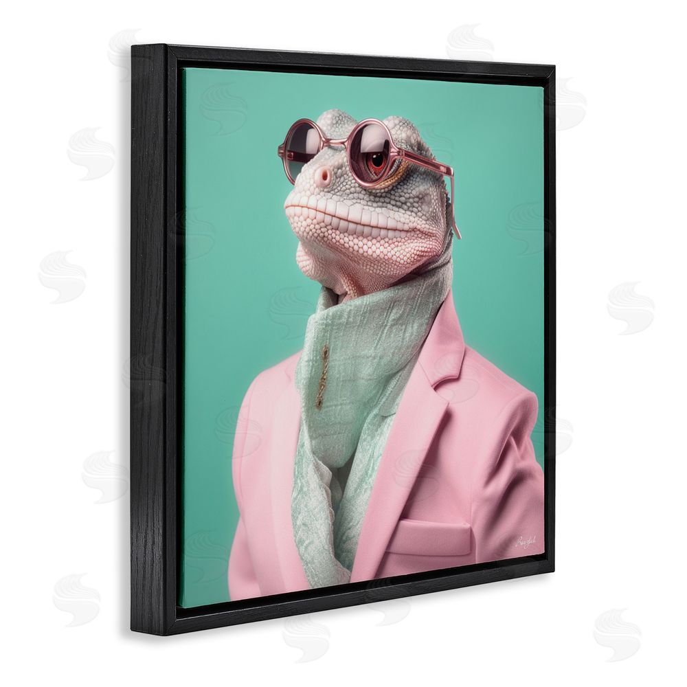 Roozbeh Hipster Iguana Portrait Black Floating Frame Canvas Wall Art