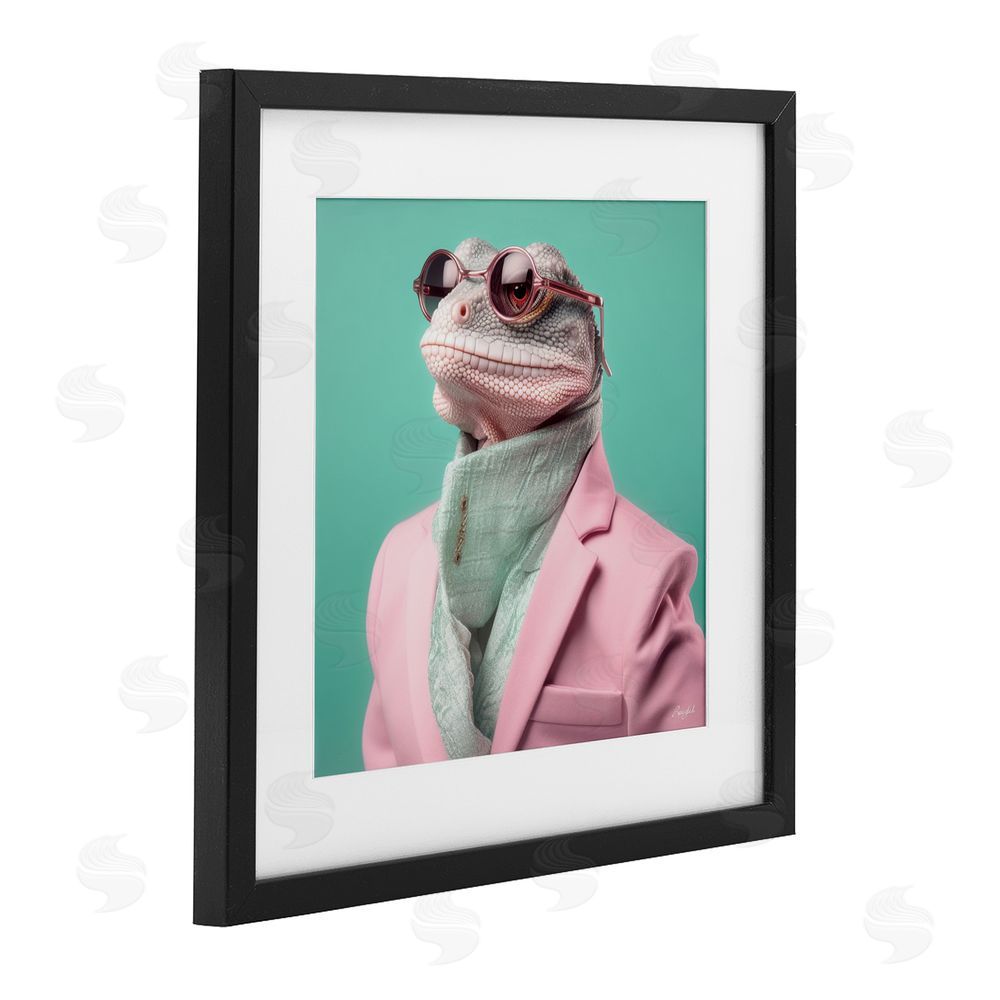 Roozbeh Hipster Iguana Portrait Black Framed Print Under Glass with Mat Wall Art
