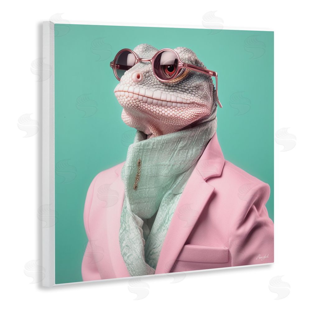 Roozbeh Hipster Iguana Portrait Wooden Wall Plaque Art Print