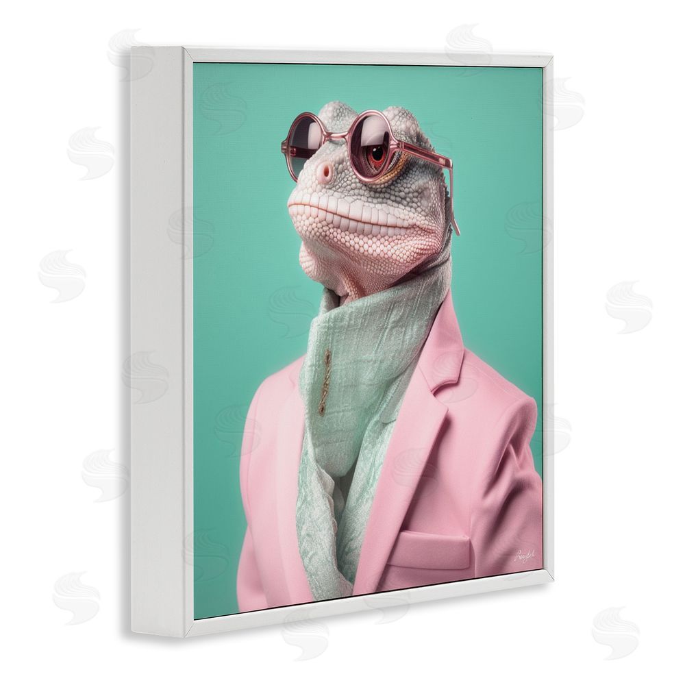 Roozbeh Hipster Iguana Portrait White Framed Giclee Wall Art Print