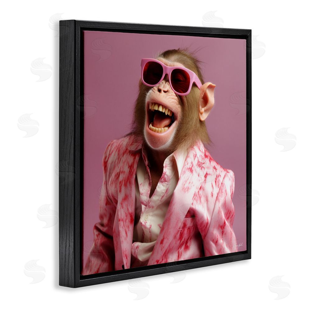 Roozbeh Hipster Monkey in Suit Black Floating Frame Canvas Wall Art