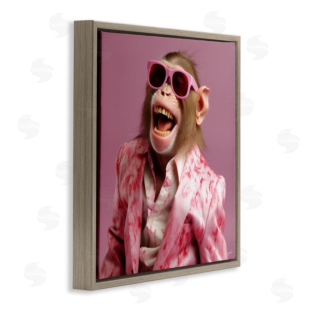Roozbeh Hipster Monkey in Suit Brown Floating Frame Canvas Wall Art