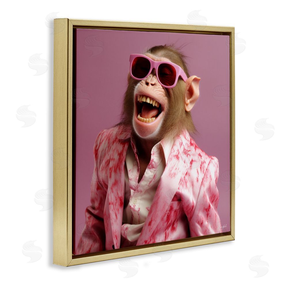 Roozbeh Hipster Monkey in Suit Gold Floating Frame Canvas Wall Art