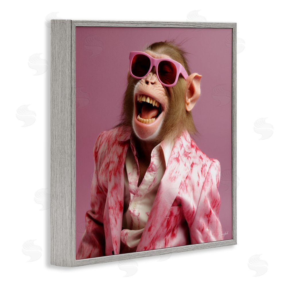 Roozbeh Hipster Monkey in Suit Gray Framed Giclee Wall Art Print