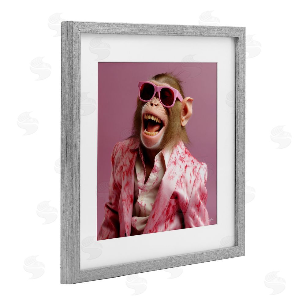 Roozbeh Hipster Monkey in Suit Gray Framed Print Under Glass with Mat Wall Art