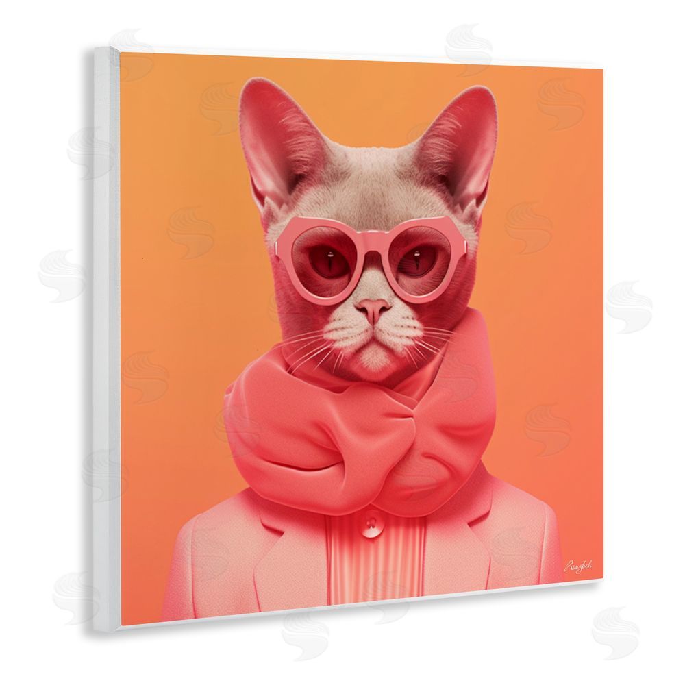 Roozbeh Retro Glasses Cat on Orange Wall Plaque Art Print