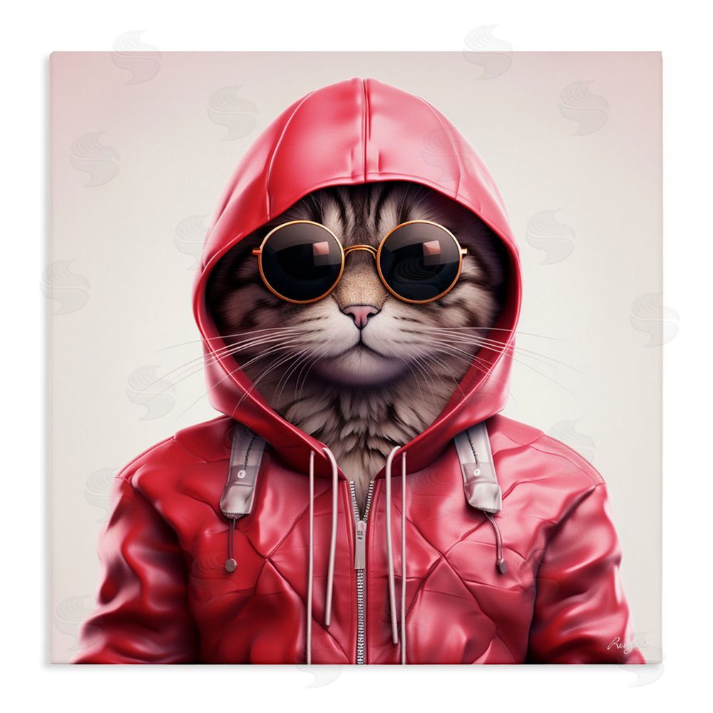 Roozbeh Hipster Cat in Stylish Jacket Stretched Canvas Wall Art