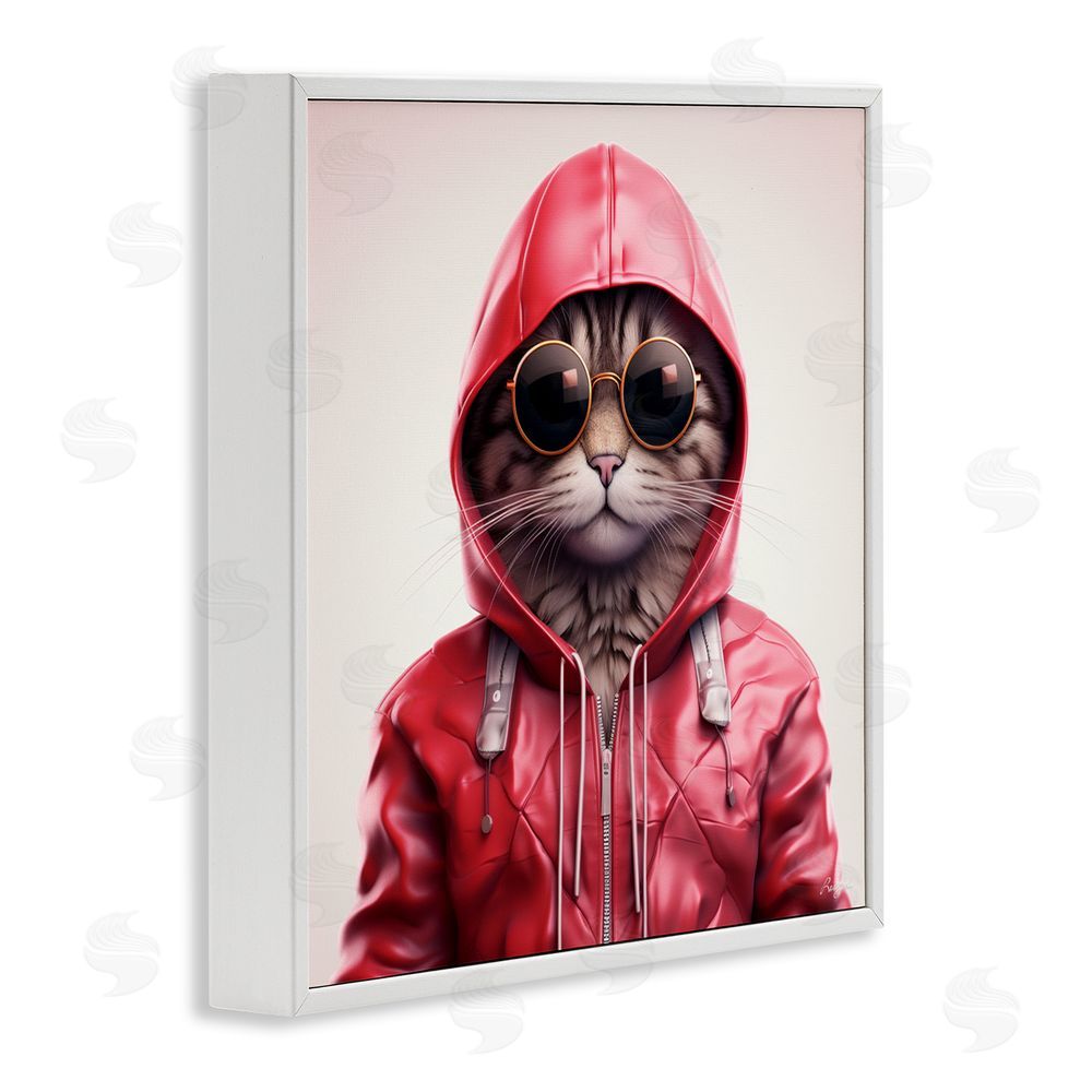 Roozbeh Hipster Cat in Stylish Jacket White Framed Giclee Wall Art Print