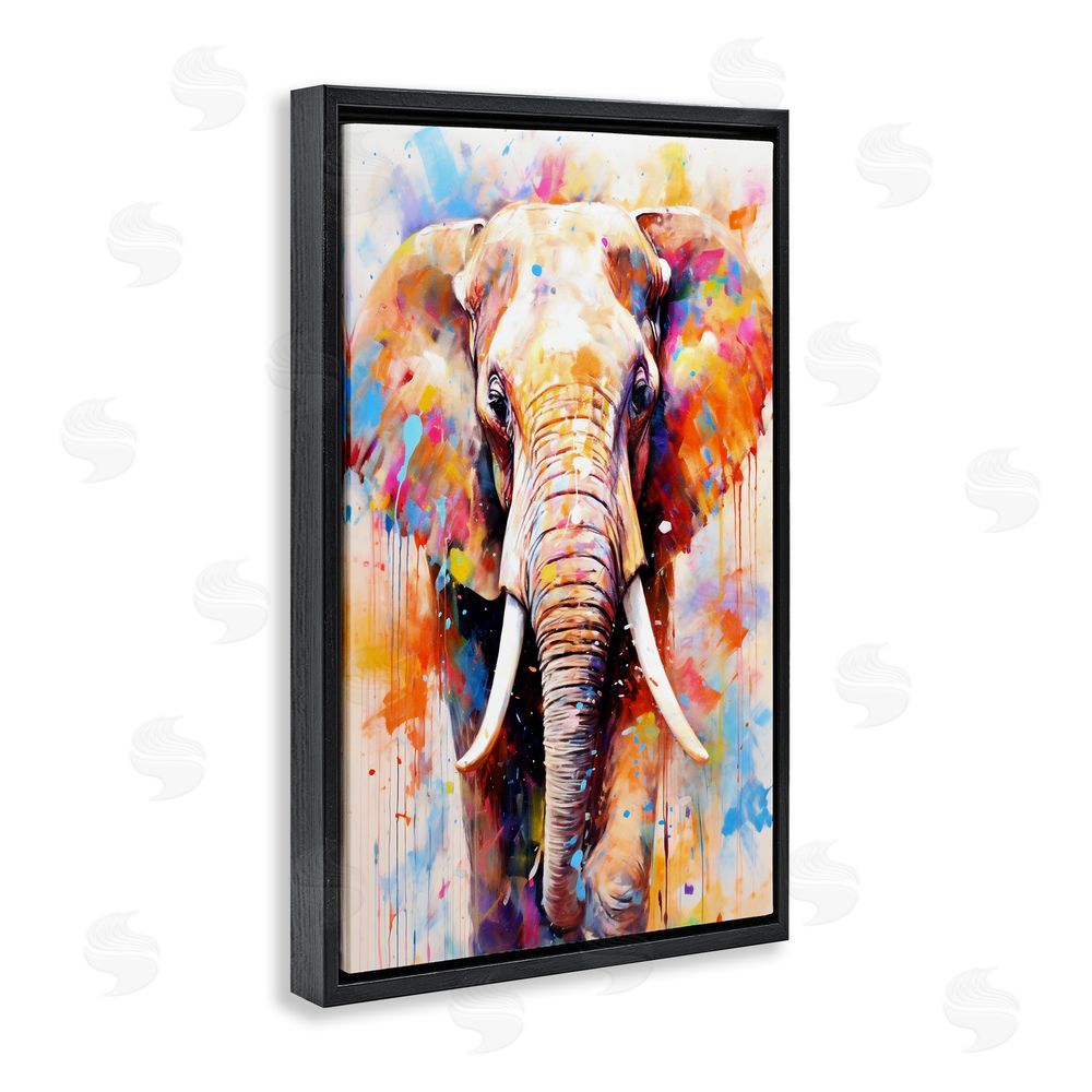 Ray Powers Wild Elephant Bull Black Floating Frame Canvas Wall Art Print