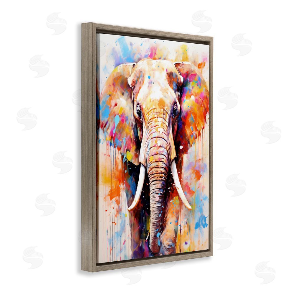 Ray Powers Wild Elephant Bull Brown Floating Frame Canvas Wall Art Print