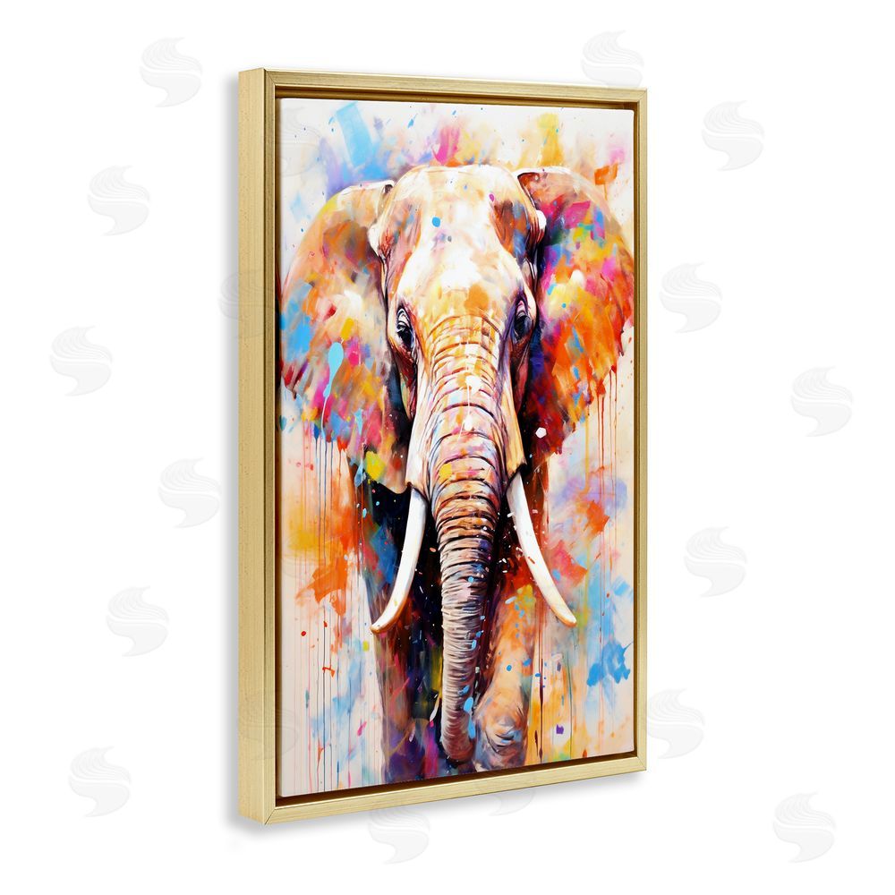 Ray Powers Wild Elephant Bull Gold Floating Frame Canvas Wall Art Print