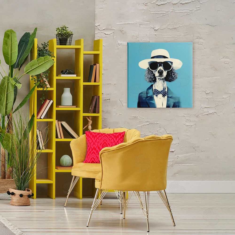 Ray Powers Canine Cool Retro Outfit Stretched Canvas Wall Art in Room