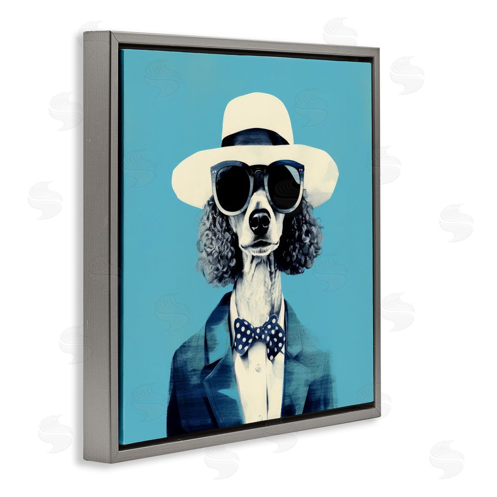 Ray Powers Canine Cool Retro Outfit Gray Floating Frame Canvas Wall Art Print