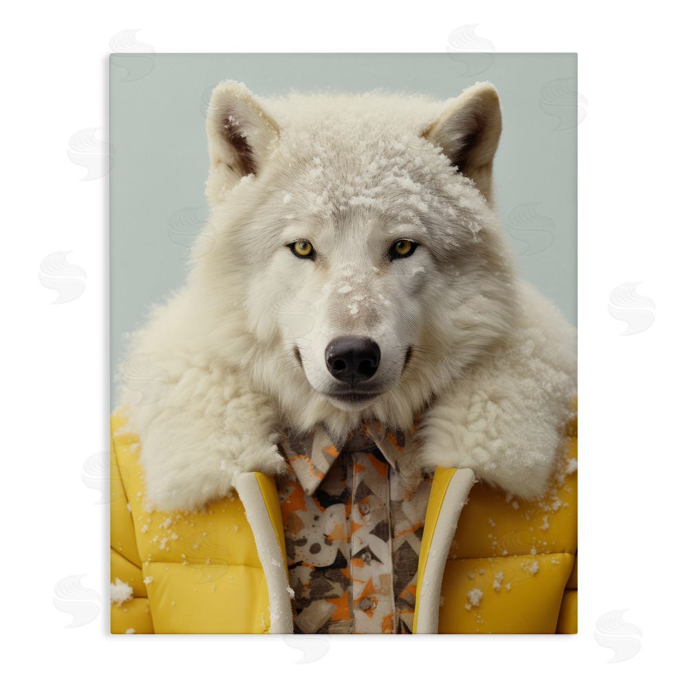 Ray Powers Snow Wolf Yellow Jacket Stretched Canvas Wall Art Print