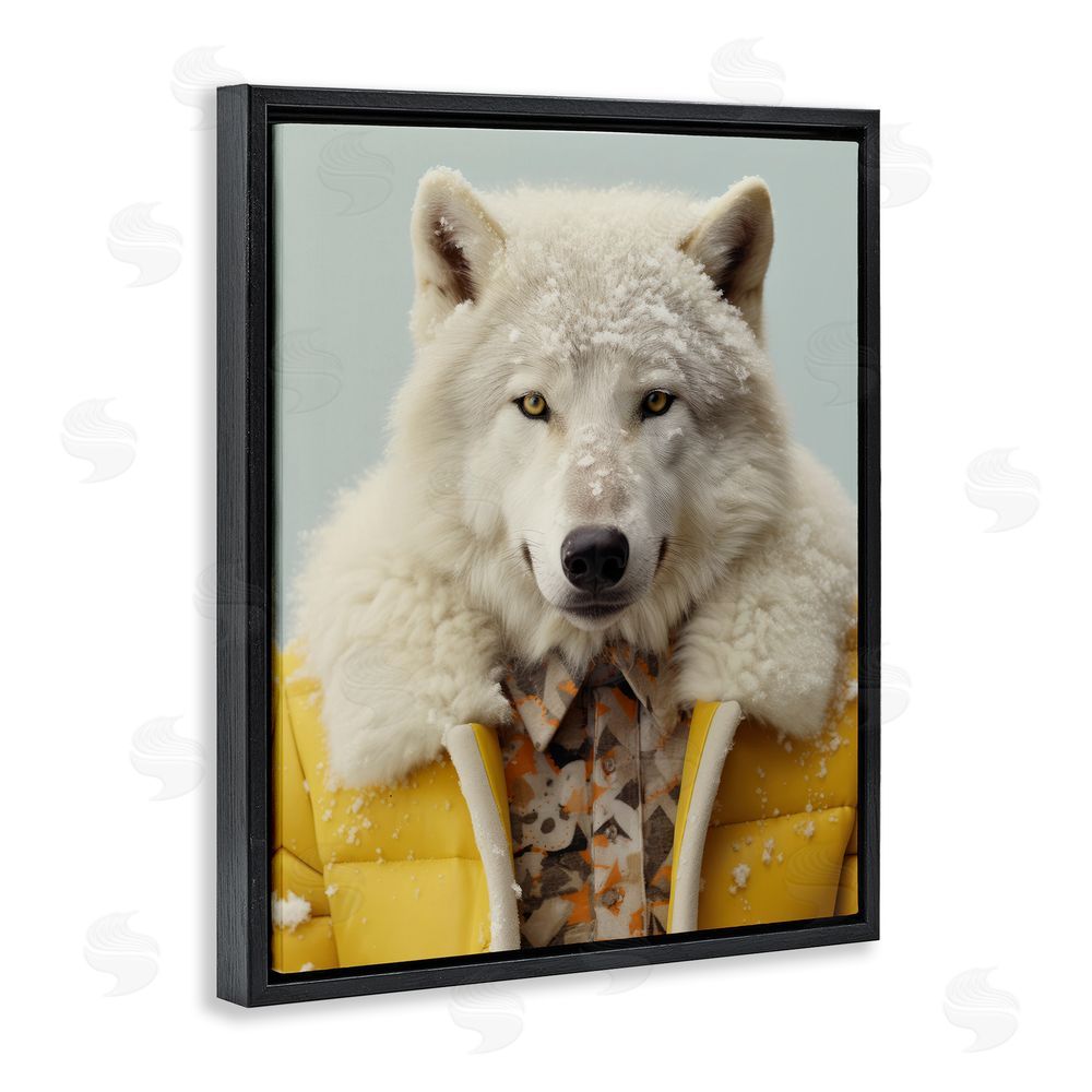 Ray Powers Snow Wolf Yellow Jacket Black Floating Frame Canvas Wall Art Print