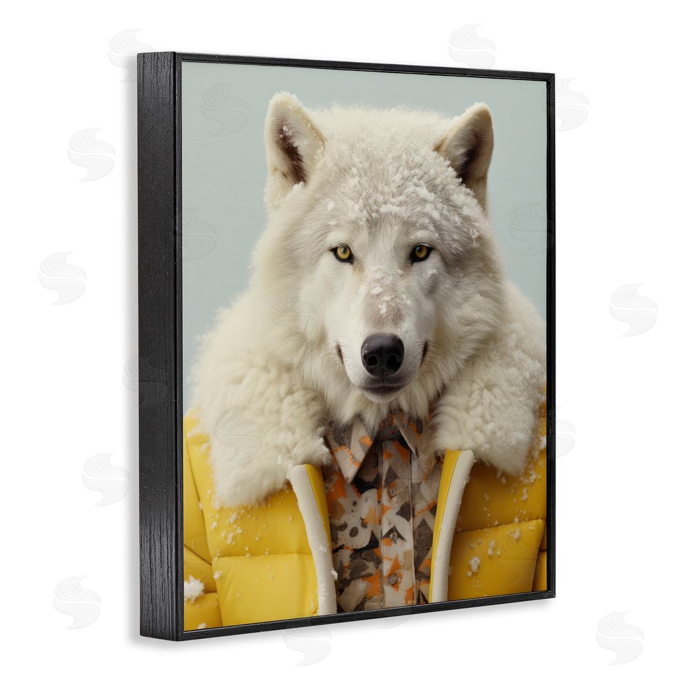 Ray Powers Snow Wolf Yellow Jacket Black Framed Giclee Wall Art Print