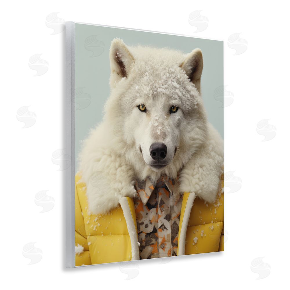 Ray Powers Snow Wolf Yellow Jacket Wall Plaque Art Print