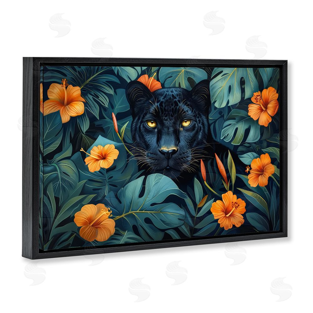 Ray Powers Hiding Panther's Paradise Black Floating Frame Canvas Wall Art