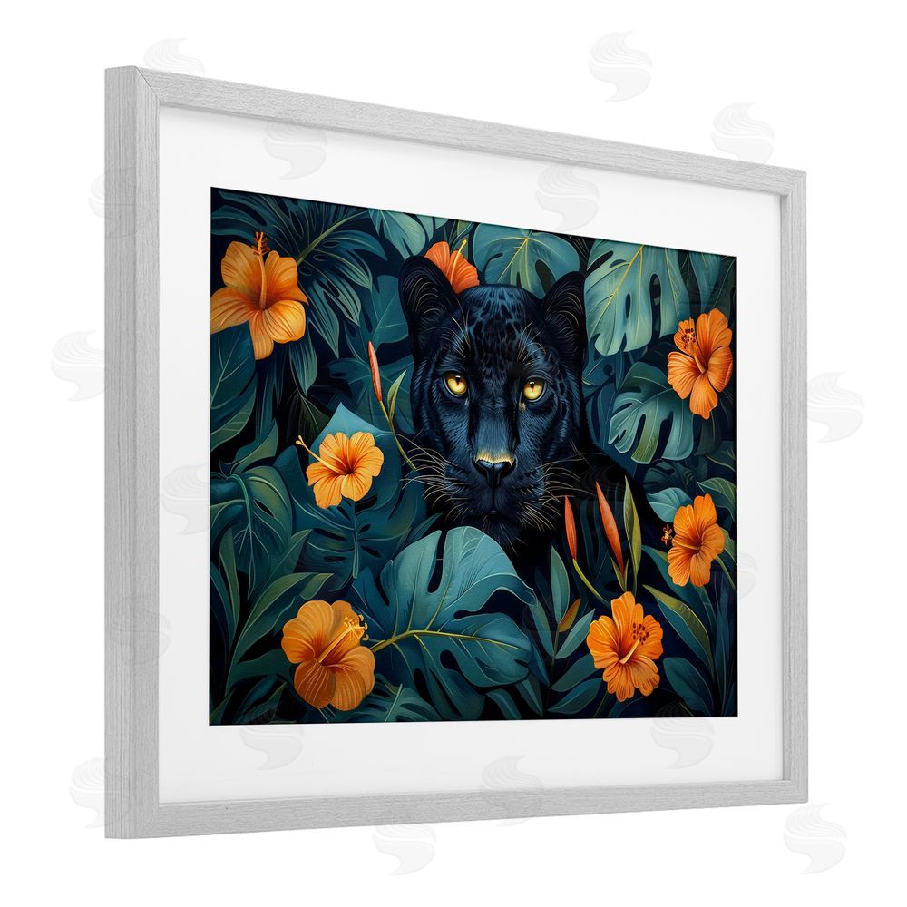 Ray Powers Hiding Panther's Paradise Gray Framed Print Under Glass with Mat Wall Art
