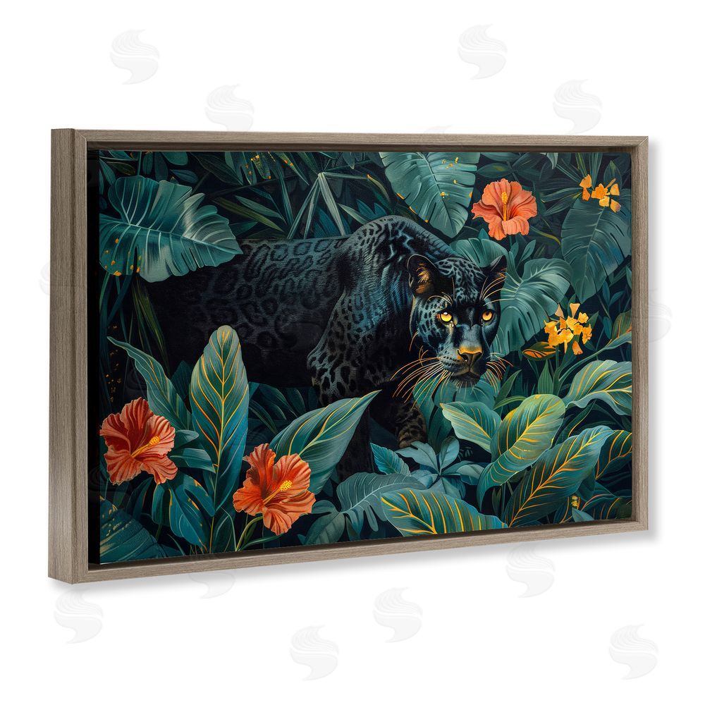 Ray Powers Panther's Exotic Paradise Brown Floating Frame Canvas Wall Art Print