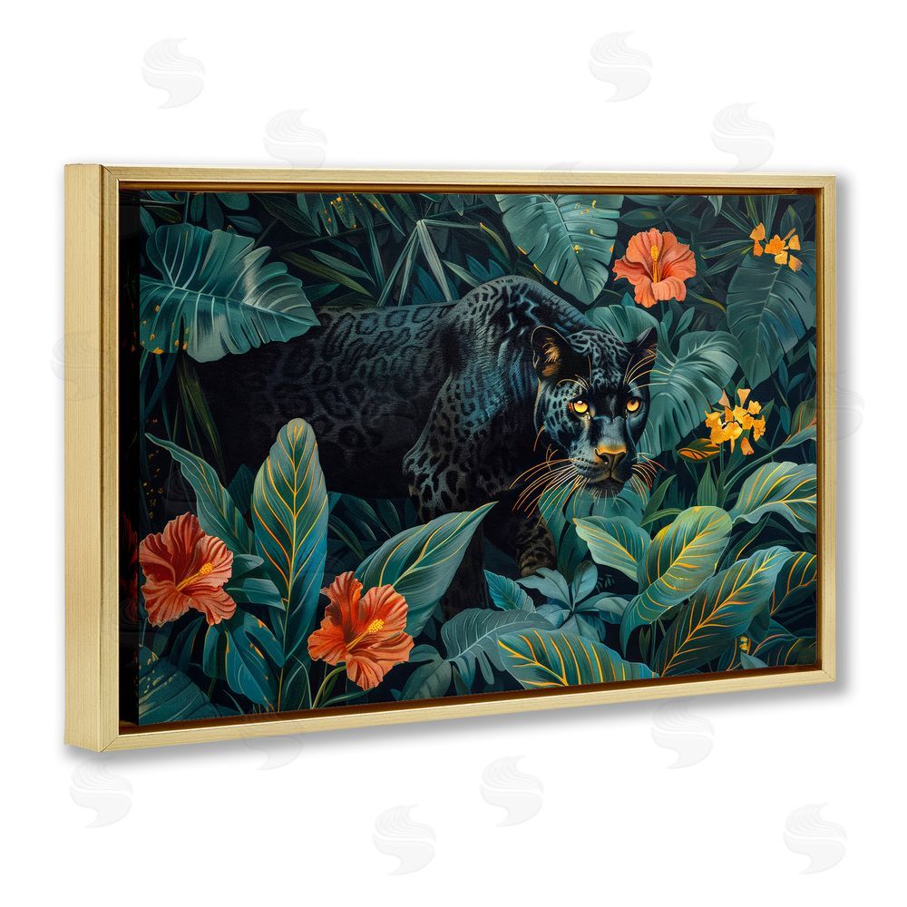 Ray Powers Panther's Exotic Paradise Gold Floating Frame Canvas Wall Art Print