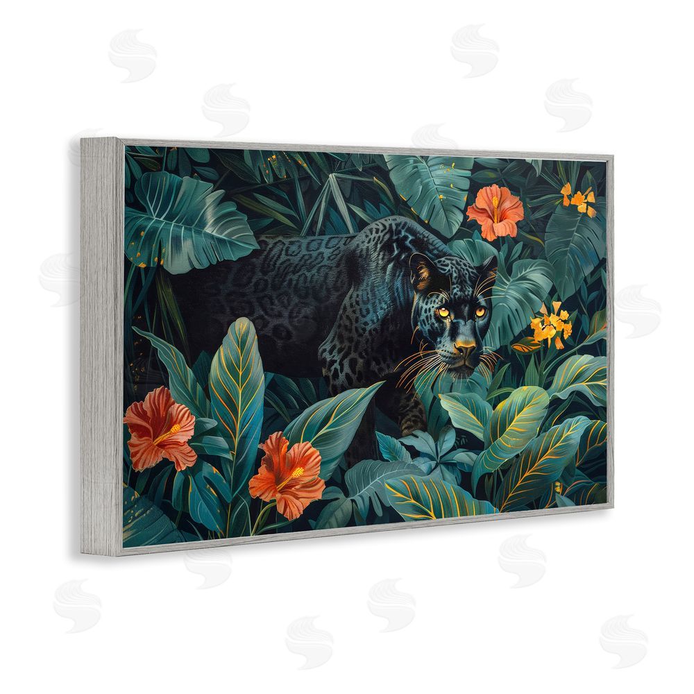 Ray Powers Panther's Exotic Paradise Gray Framed Giclee Wall Art Print