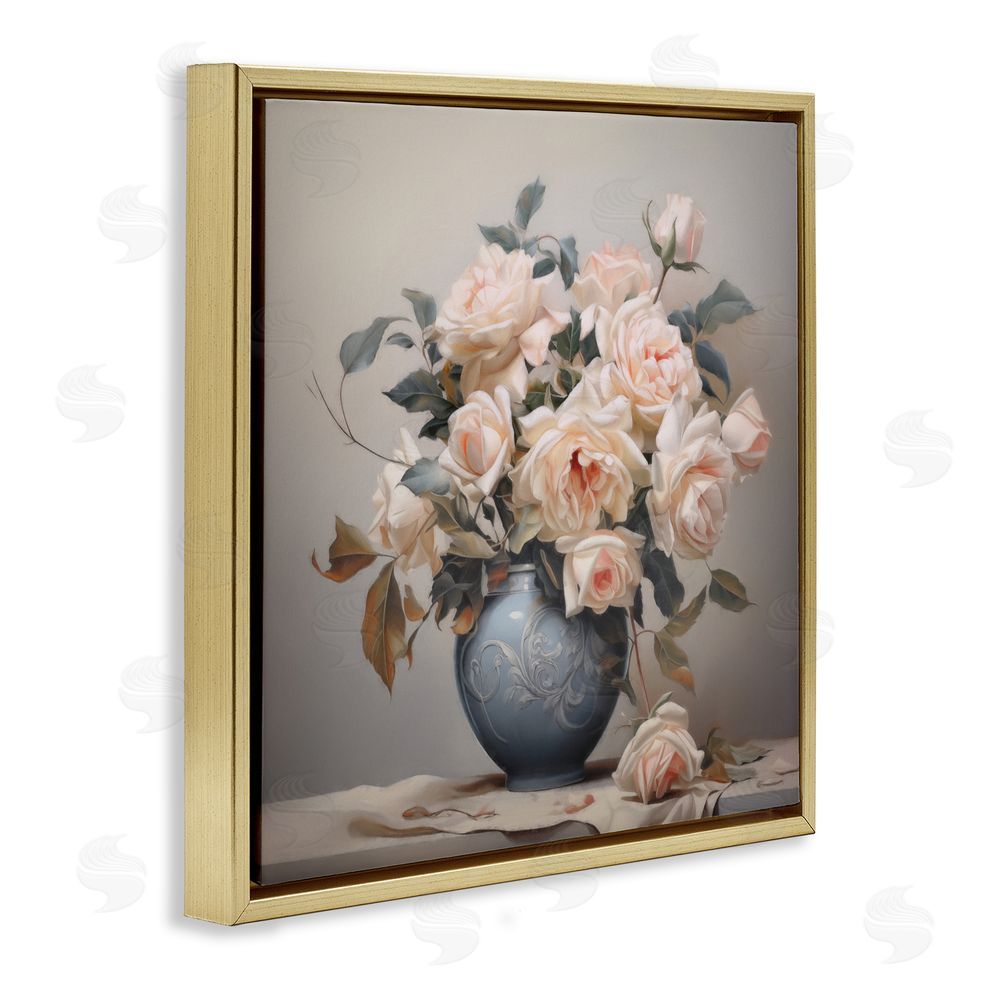 Steve Hunziker Rose Paragon Vase Gold Floating Frame Canvas Wall Art Print