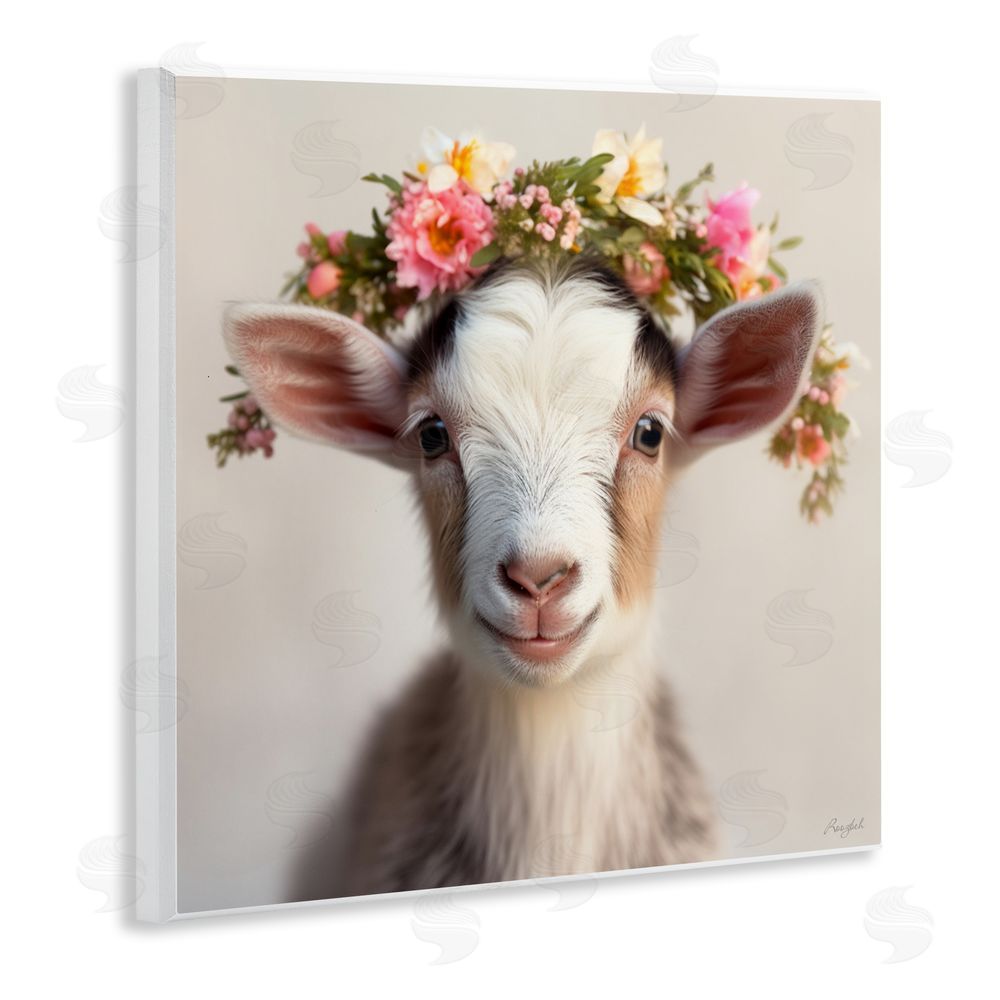 Roozbeh Flower Crowned Goat Wooden Wall Plaque Art Print