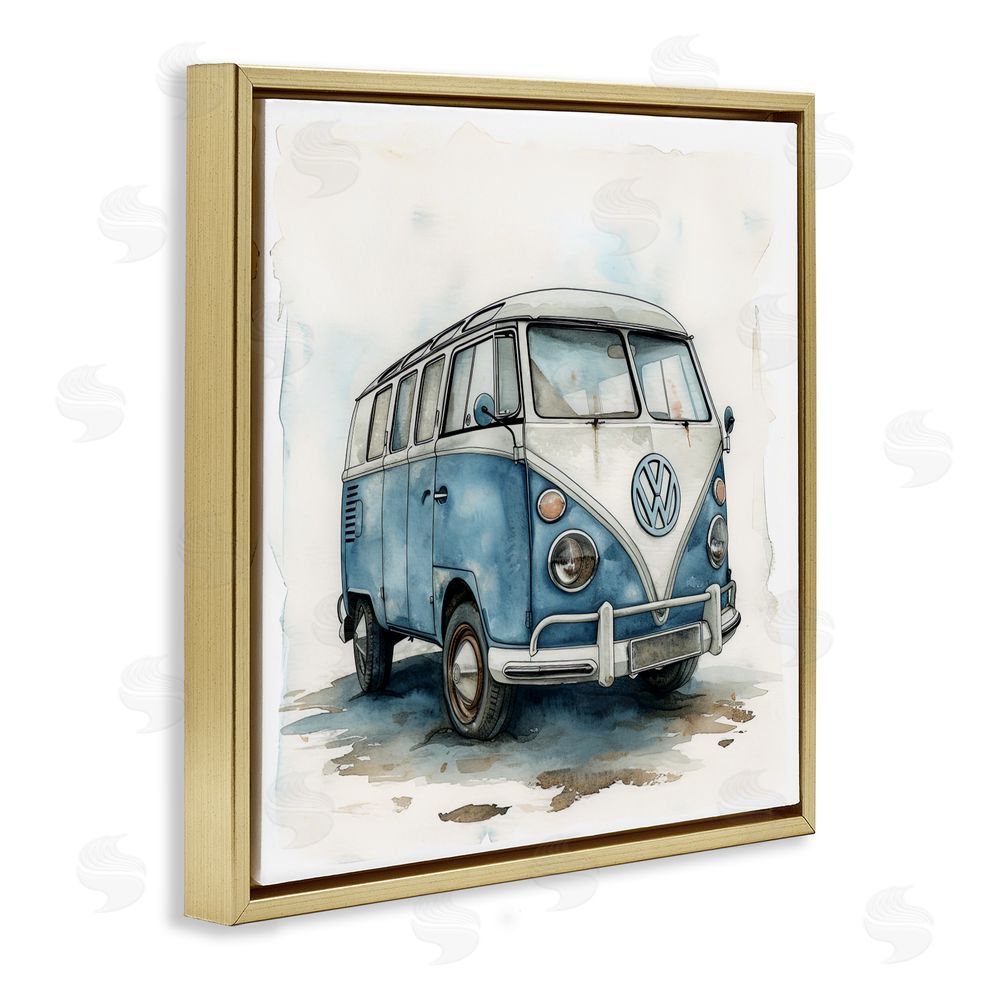 Ray Powers Sky Blue Surf Van Gold Floating Frame Canvas Wall Art Print