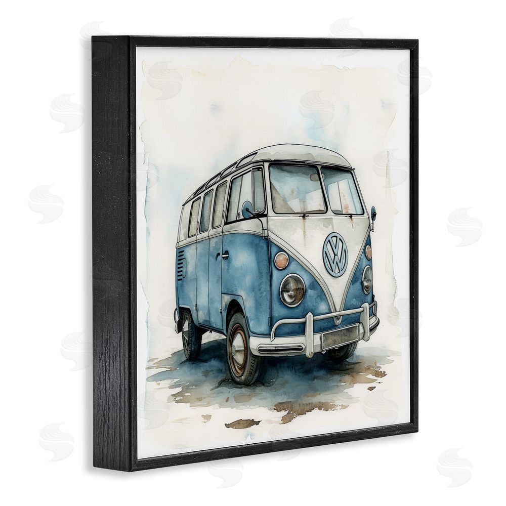 Ray Powers Sky Blue Surf Van Black Framed Giclee Wall Art Print