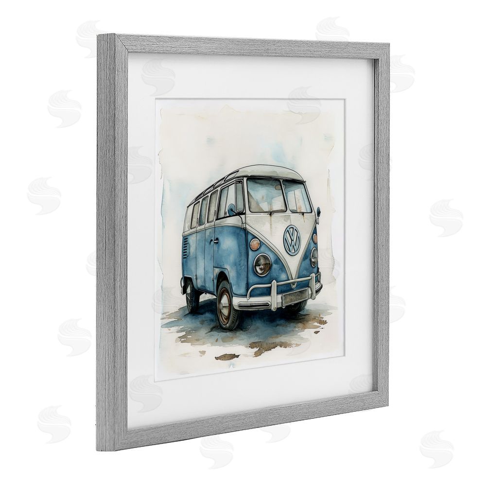 Ray Powers Sky Blue Surf Van Gray Framed Print Under Glass Wall Art