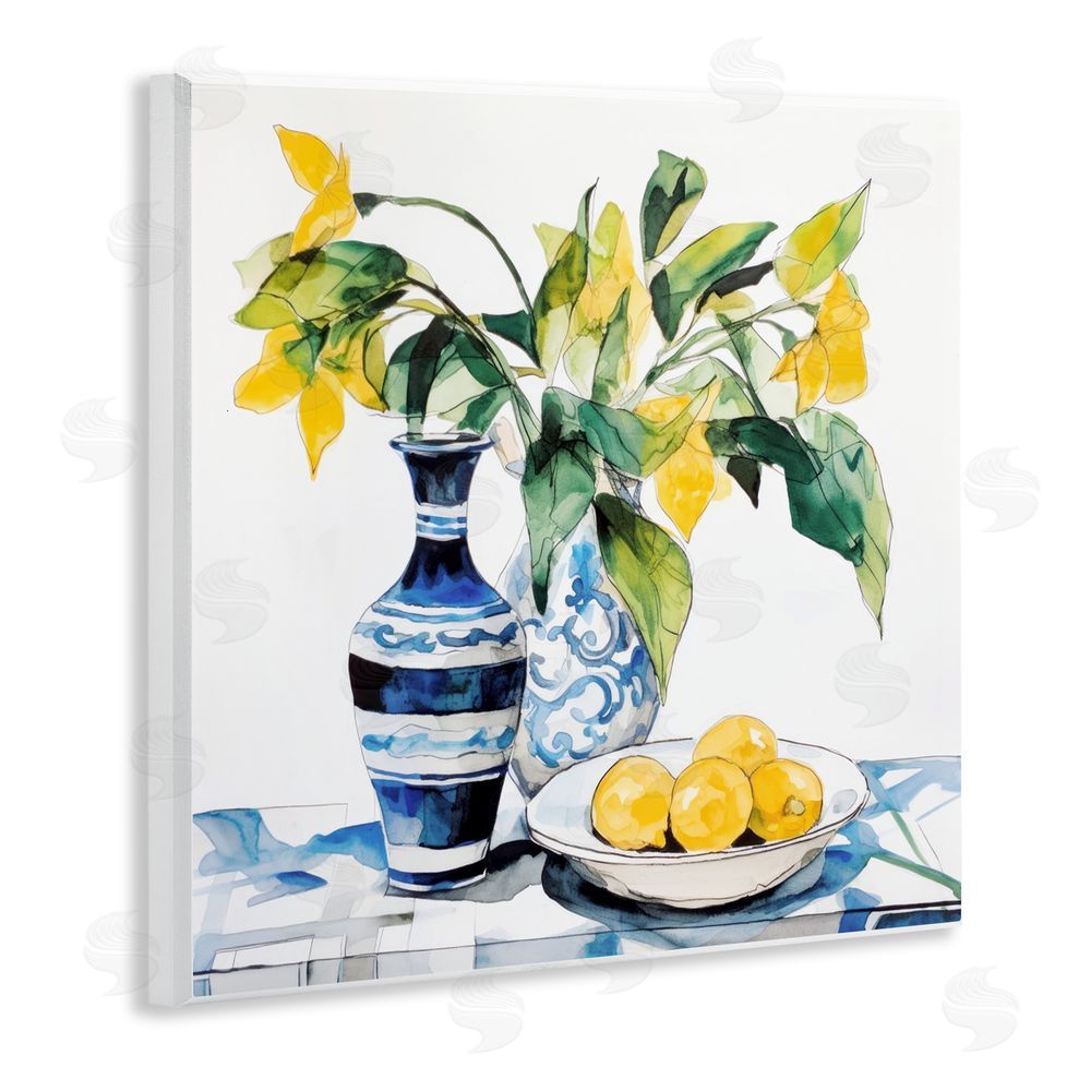 Ray Powers Lemons & Leaves Table Setting Wooden Wall Plaque Art Print
