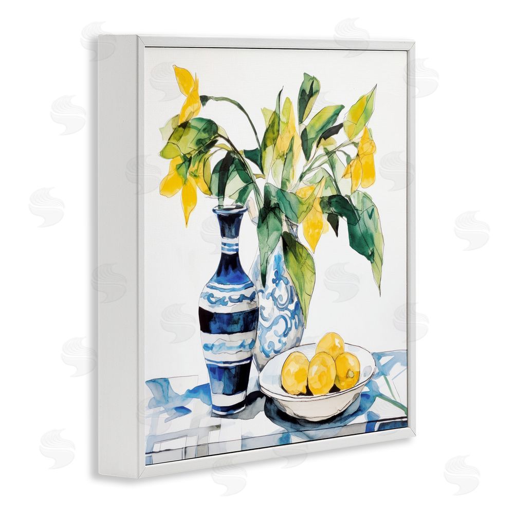 Ray Powers Lemons & Leaves Table Setting White Framed Giclee Wall Art Print