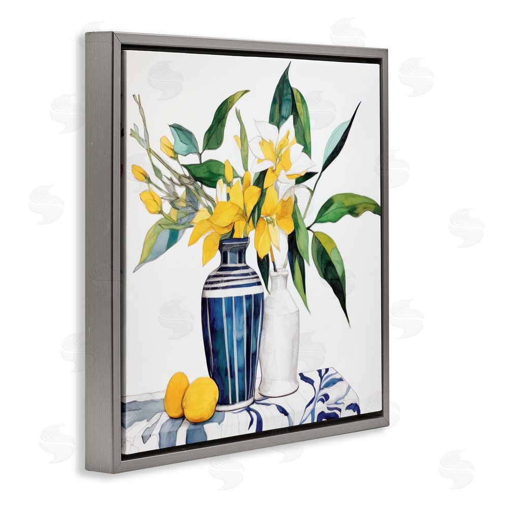 Ray Powers Lemons And Blooms Table Gray Floating Frame Canvas Wall Art