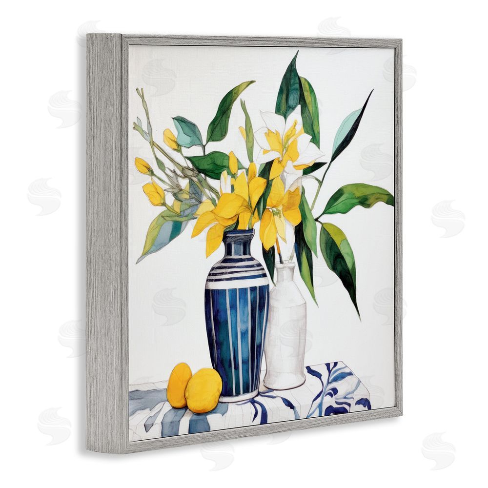 Ray Powers Lemons And Blooms Table Gray Framed Giclee Wall Art Print