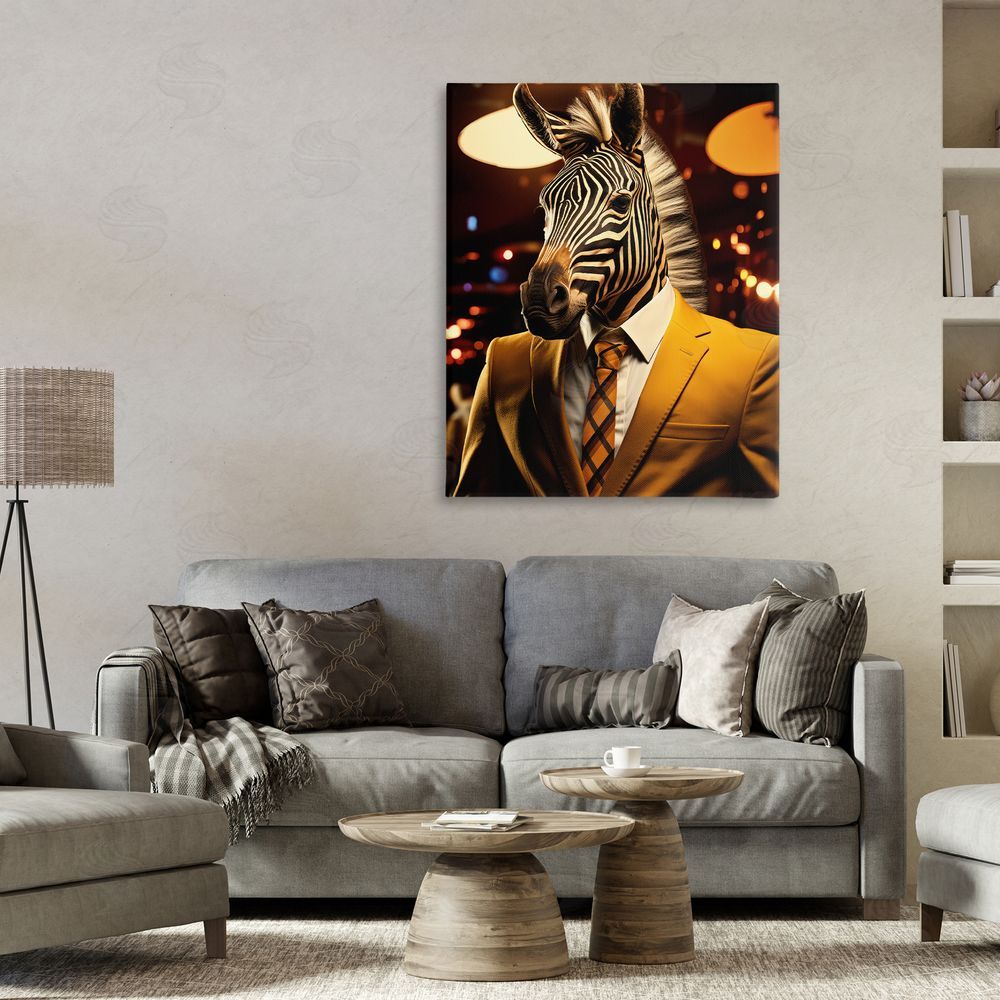 Ray Powers Trendy Debonair Zebra Stretched Canvas Wall Art Print in Room