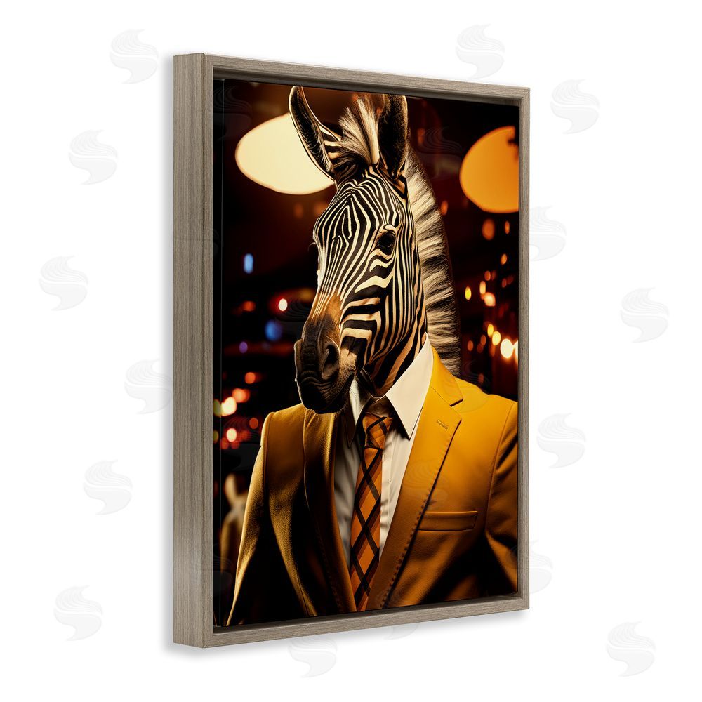 Ray Powers Trendy Debonair Zebra Brown Floating Frame Canvas Wall Art Print