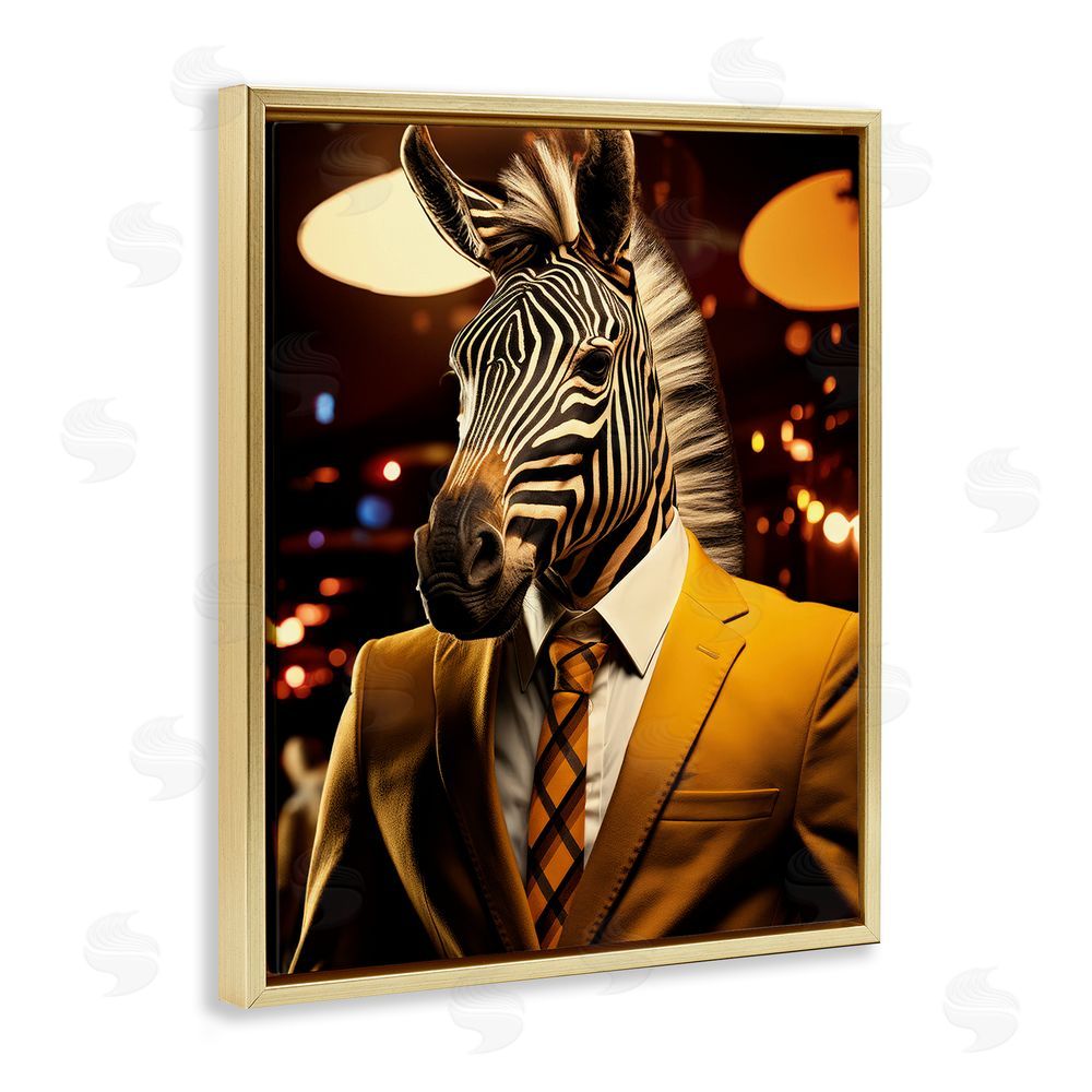 Ray Powers Trendy Debonair Zebra Gold Floating Frame Canvas Wall Art Print
