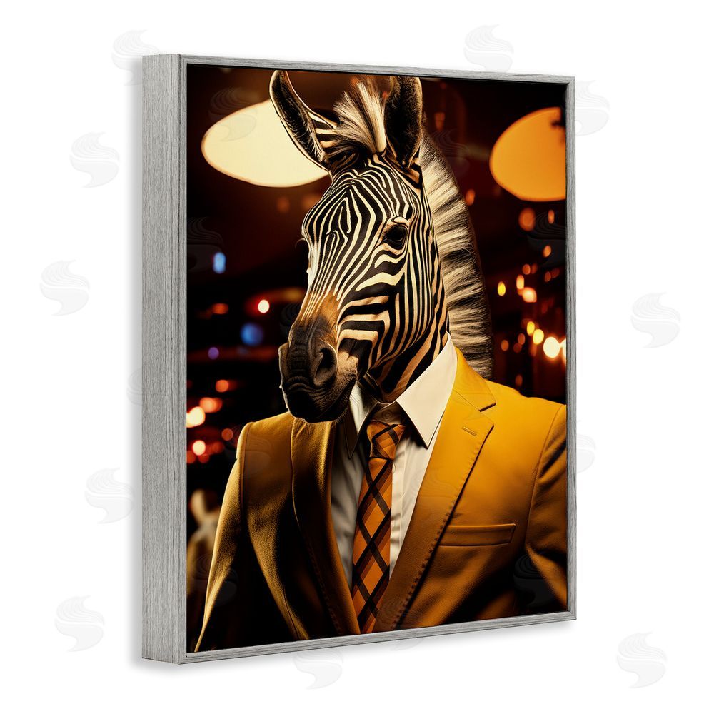 Ray Powers Trendy Debonair Zebra Gray Framed Giclee Wall Art Print