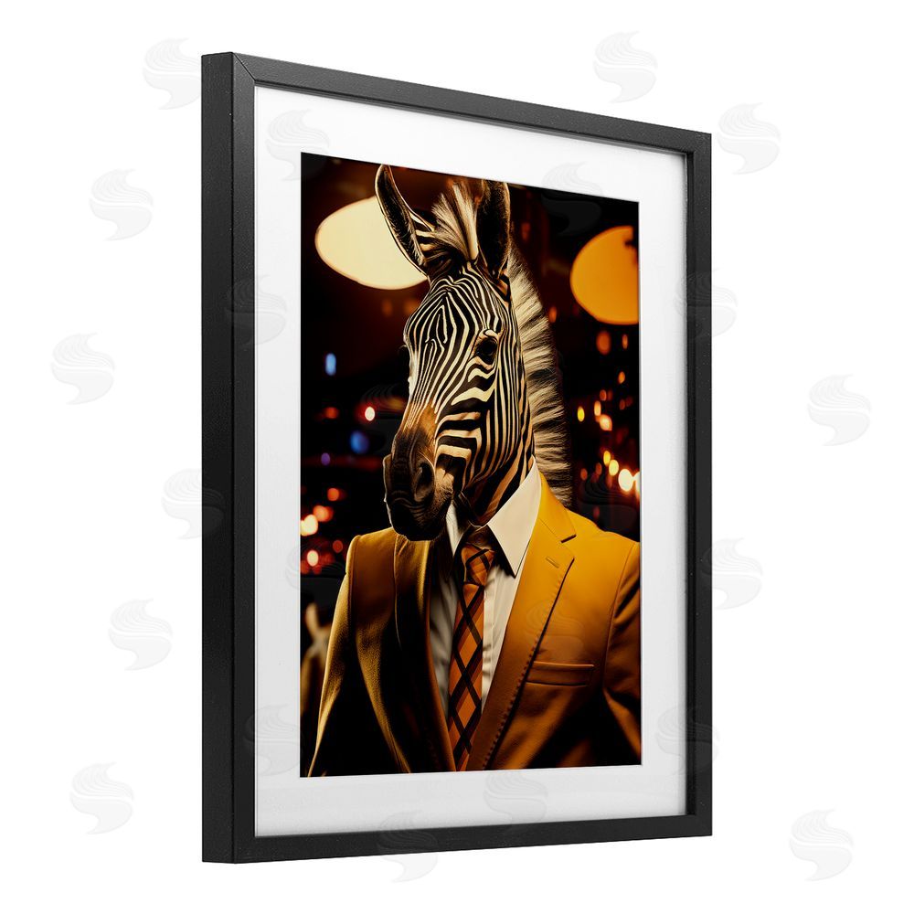 Ray Powers Trendy Debonair Zebra Black Framed Print Under Glass Wall Art