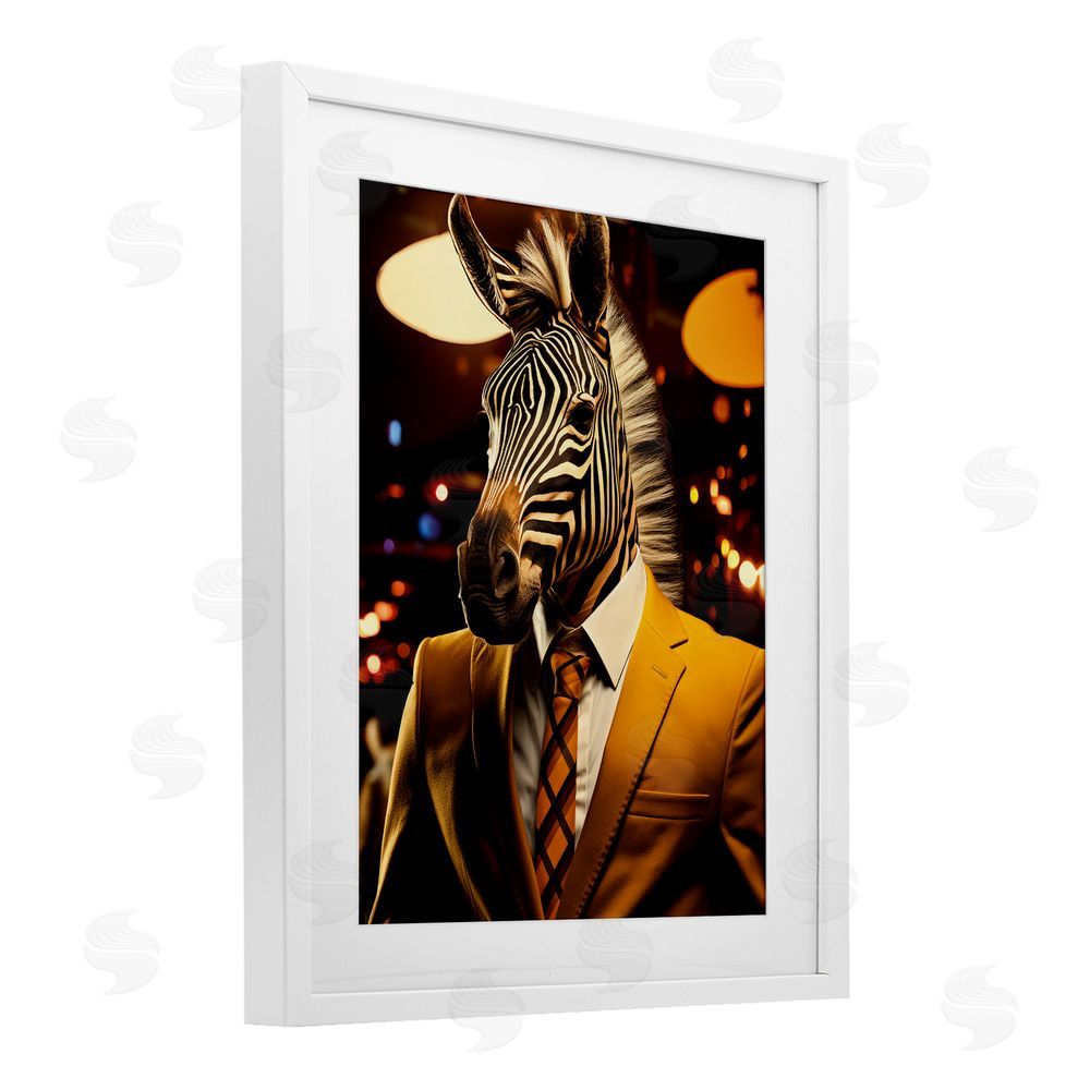 Ray Powers Trendy Debonair Zebra White Framed Print Under Glass Wall Art
