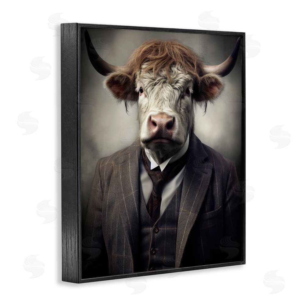 Ray Powers Sophisticated Bull Portrait Black Framed Giclee Wall Art Print