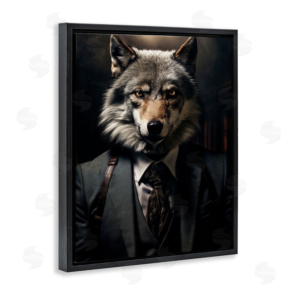 Ray Powers Trendy Wall Street Wolf Black Floating Frame Canvas Wall Art Print