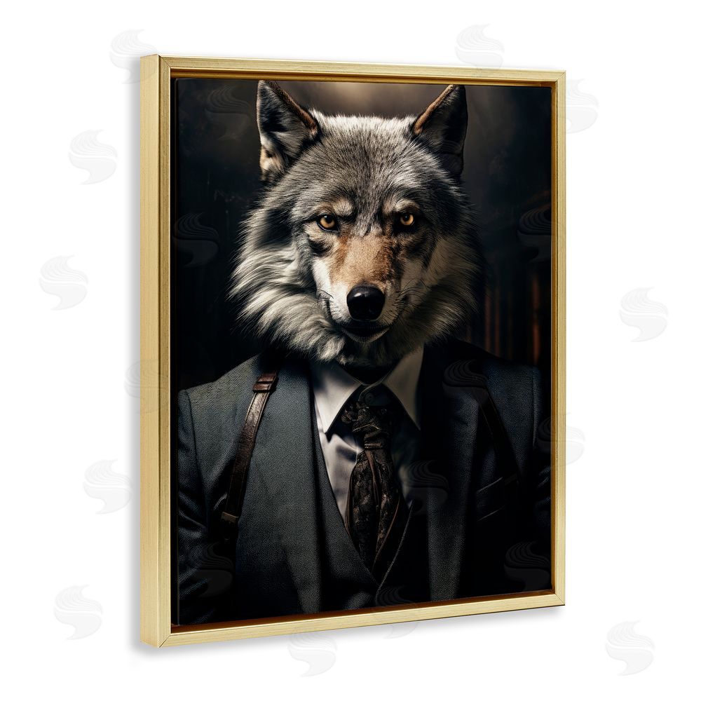 Ray Powers Trendy Wall Street Wolf Gold Floating Frame Canvas Wall Art Print